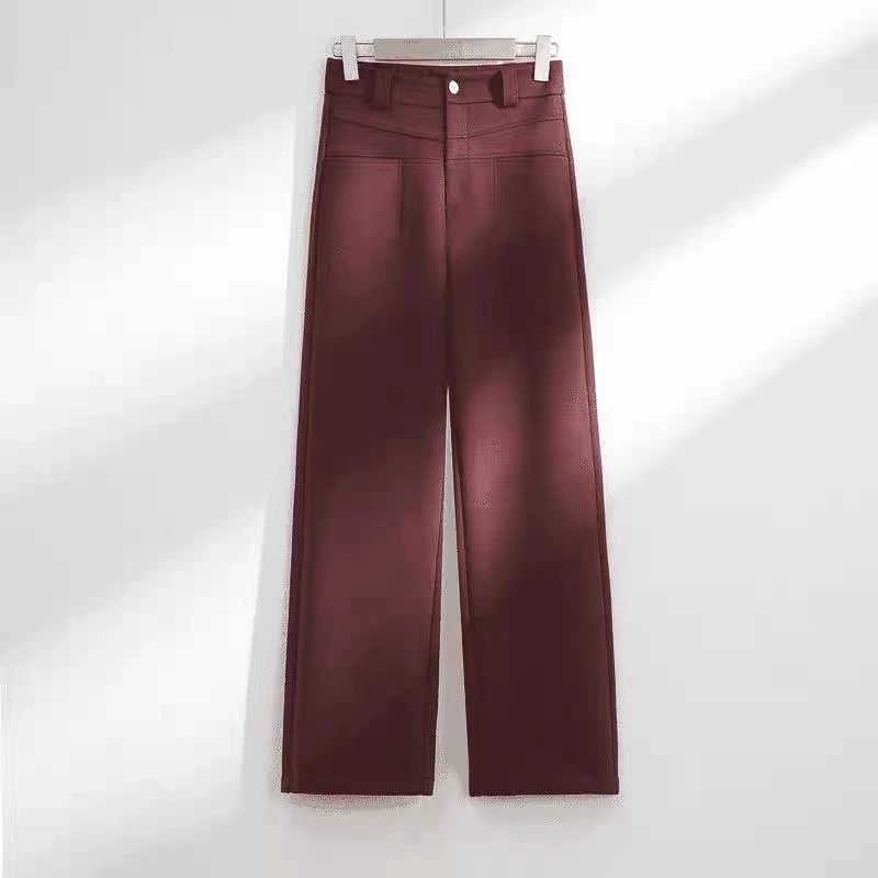 9830【冬季新品】蚕 丝羊 绒高腰显瘦休闲长裤女百搭垂感直筒裤