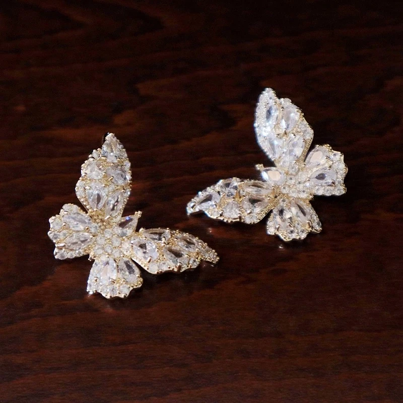 铜合金合成锆石耳饰 蝴蝶超仙气质轻奢时尚百搭精致耳环N002