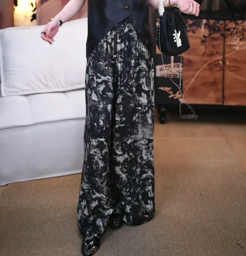 【画墨】新中式设计纹松紧腰显瘦国风百搭宽松复古中式设计师裤子