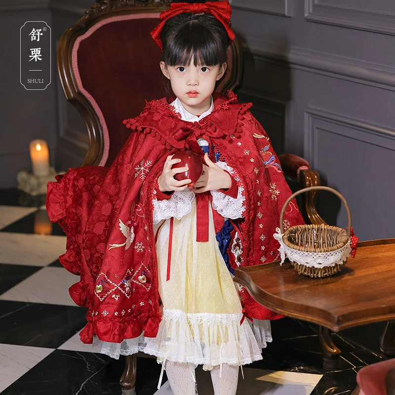 清仓-【白雪公主斗篷】2026秋冬红色刺绣披风百搭cos表演服儿童舒栗