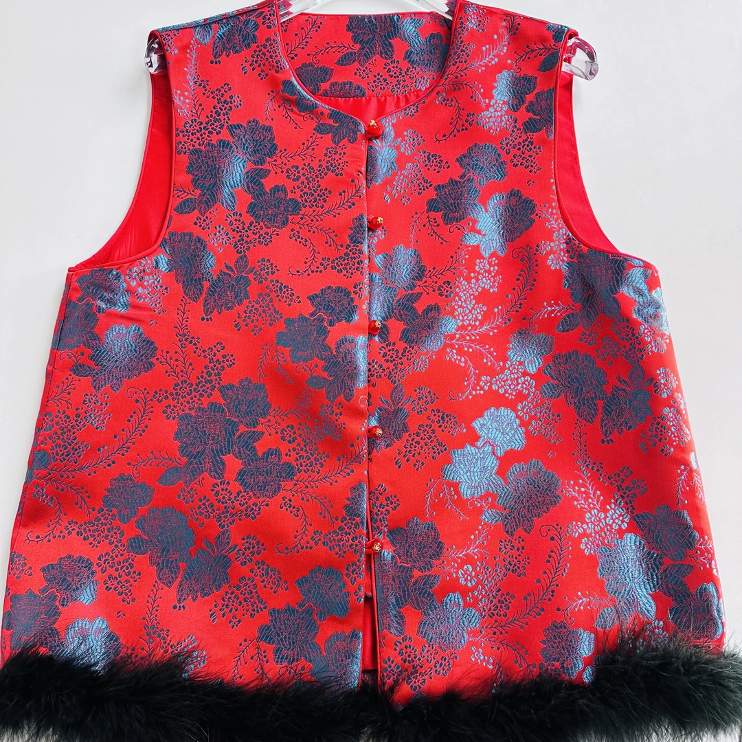 (陈陈家）（鸵鸟毛）新中式国风织锦马甲