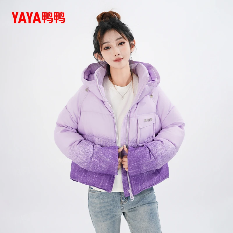 YAYA/鸭鸭羽绒服女短款冬季时尚渐变设计款百搭风外套DT50907011A