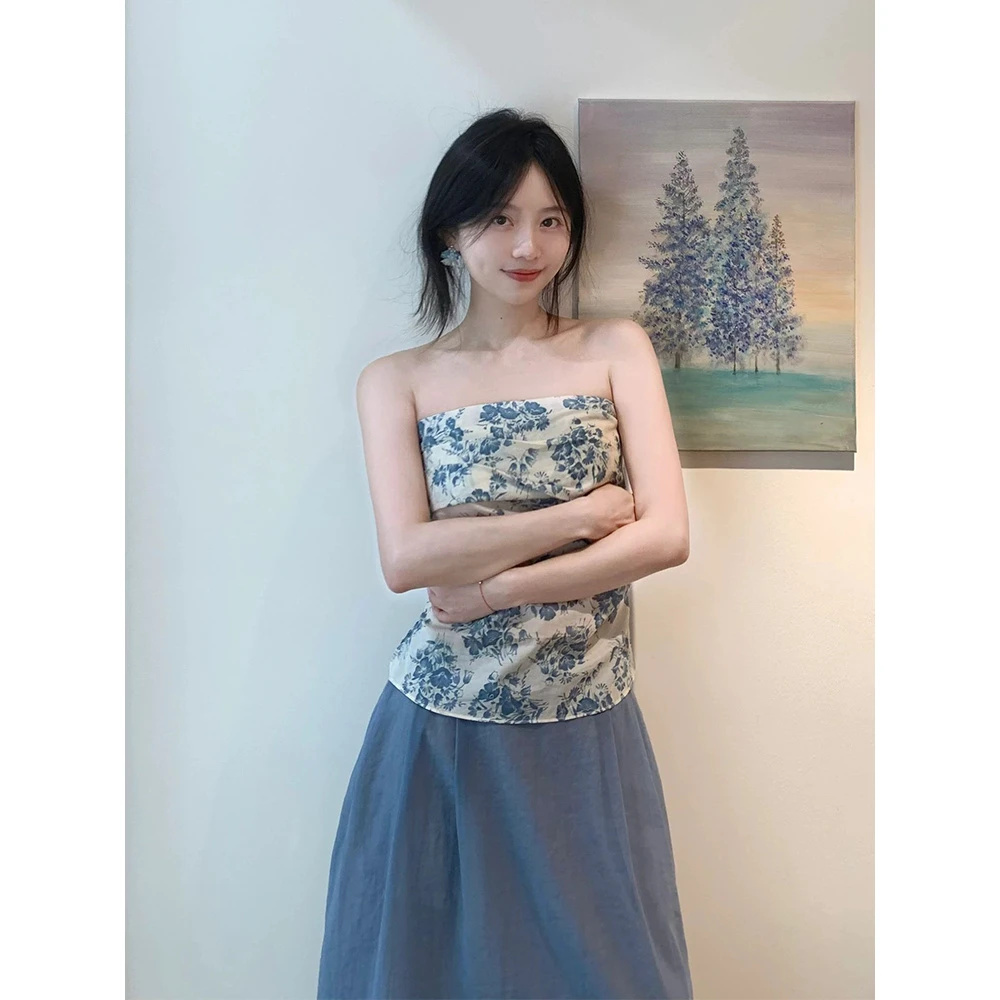 韩系纯欲碎花抹胸吊带背心女夏季修身显瘦百搭别致设计感外穿上衣