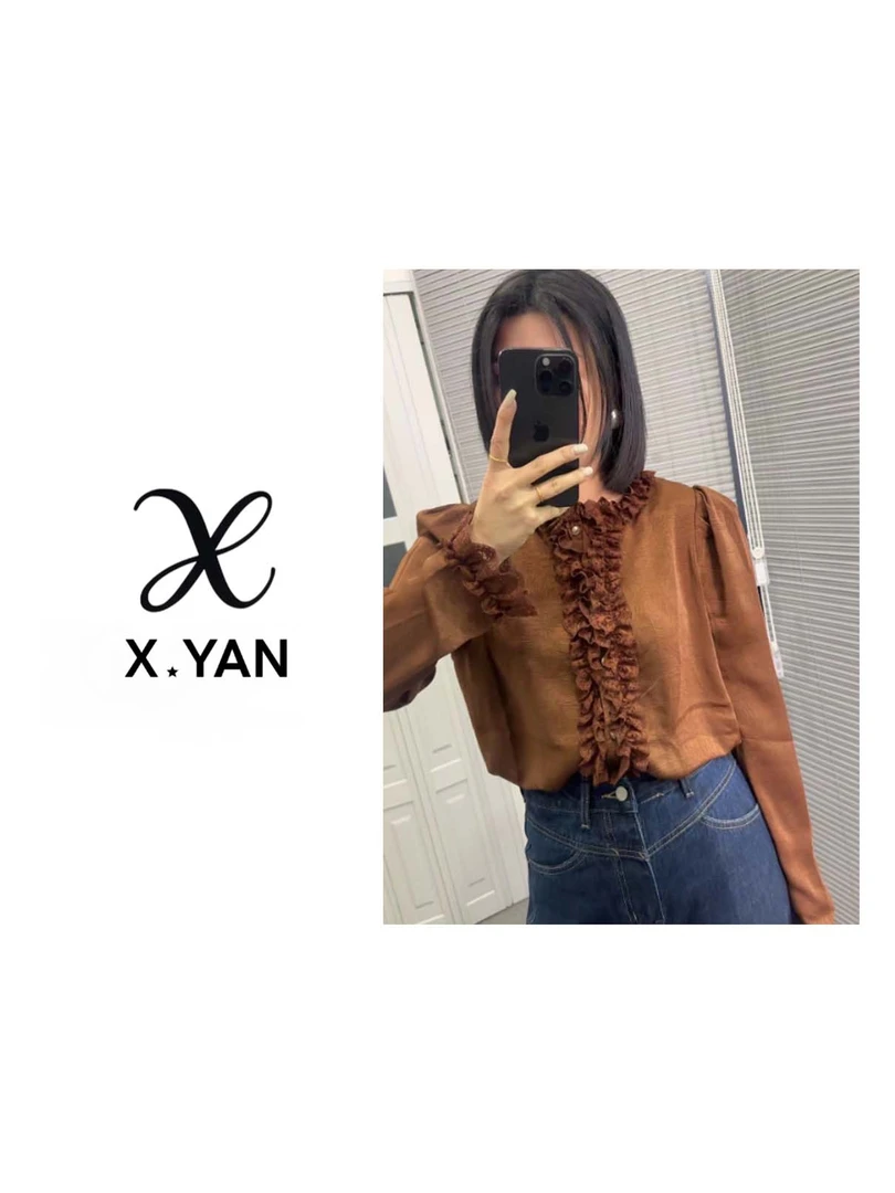 672法式衬衫女春秋新款气质别致高级感醋酸衬衫1991