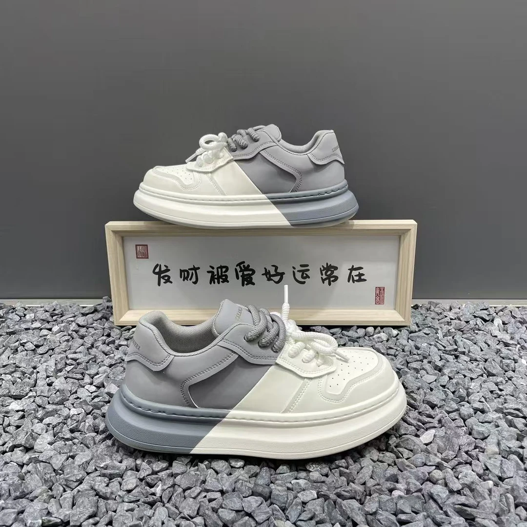 男鞋新款增高厚底潮流老爹鞋拼色时尚百搭皮面软底轻便运动休闲鞋