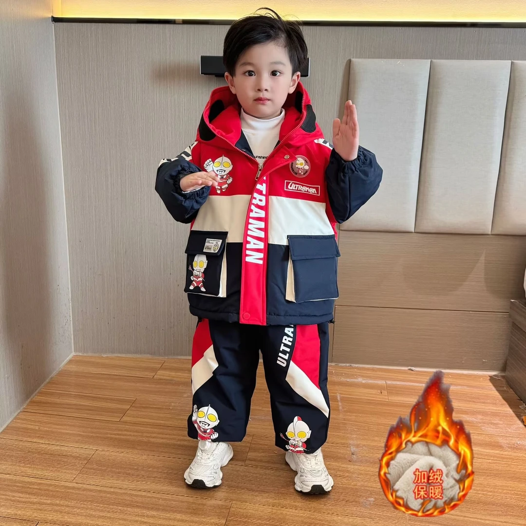男童冬装加绒套装奥特曼加厚衣服儿童秋冬季男孩棉服外套