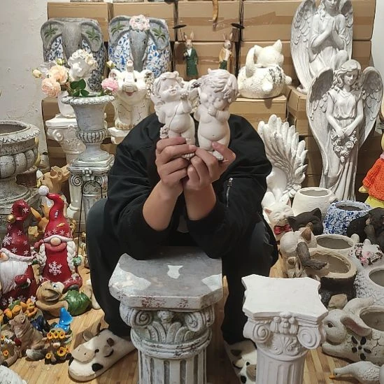 合成树脂小天使一对摆件