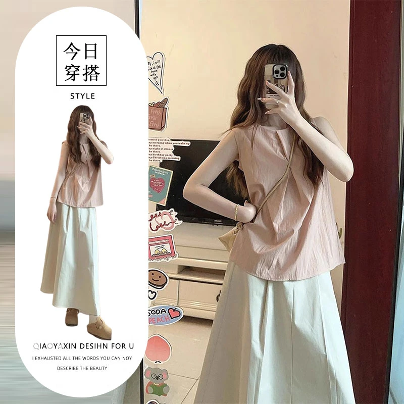 韩系少女休闲运动服套装夏季慵懒显瘦松弛感无袖背心半身裙两件套