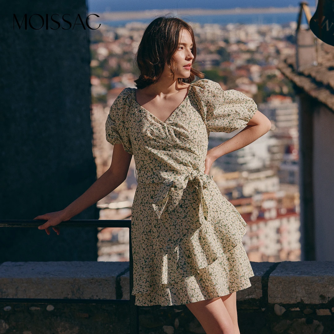 【粉丝专享】MOISSAC/摩萨克夏新品X型圆领泡泡袖连衣裙0081