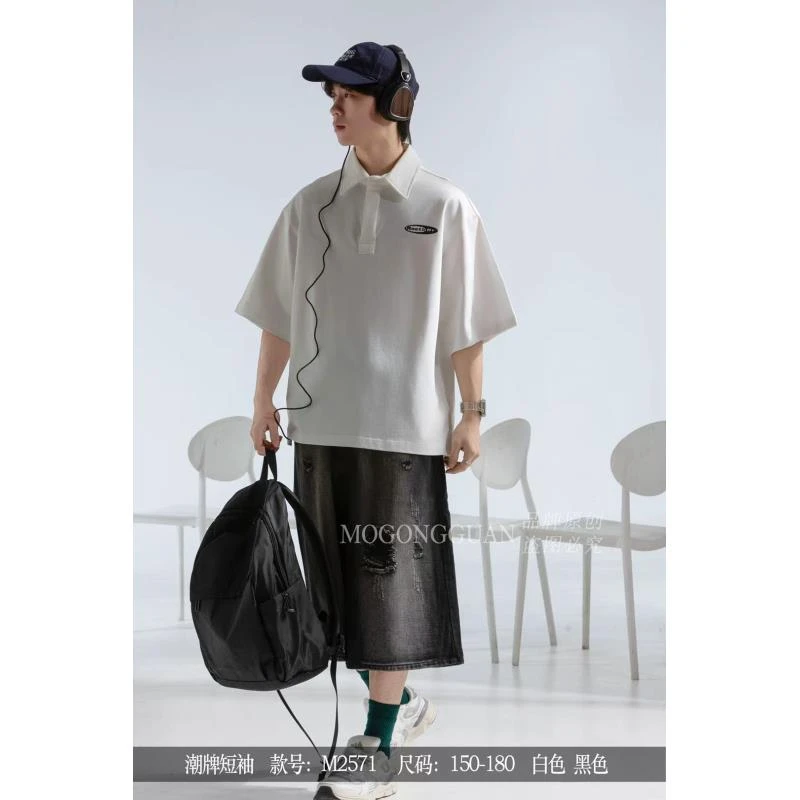 2571白色青少年时尚潮流休闲短袖T恤POLO衫