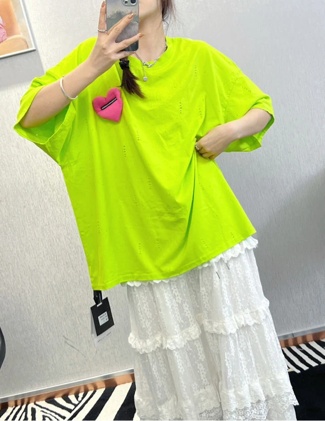 LY家9517#D.X彩色桃心装饰宽松百搭休闲百搭T恤