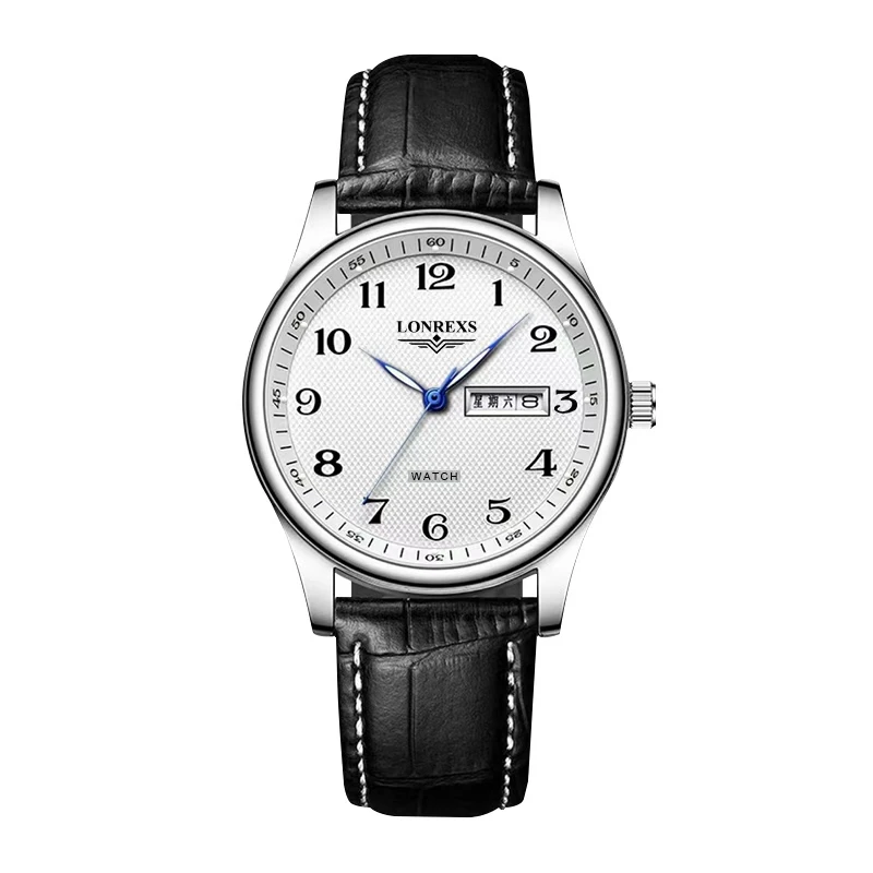 LONREXS/名匠黑皮针扣/表径41mm男士经典全自动腕表