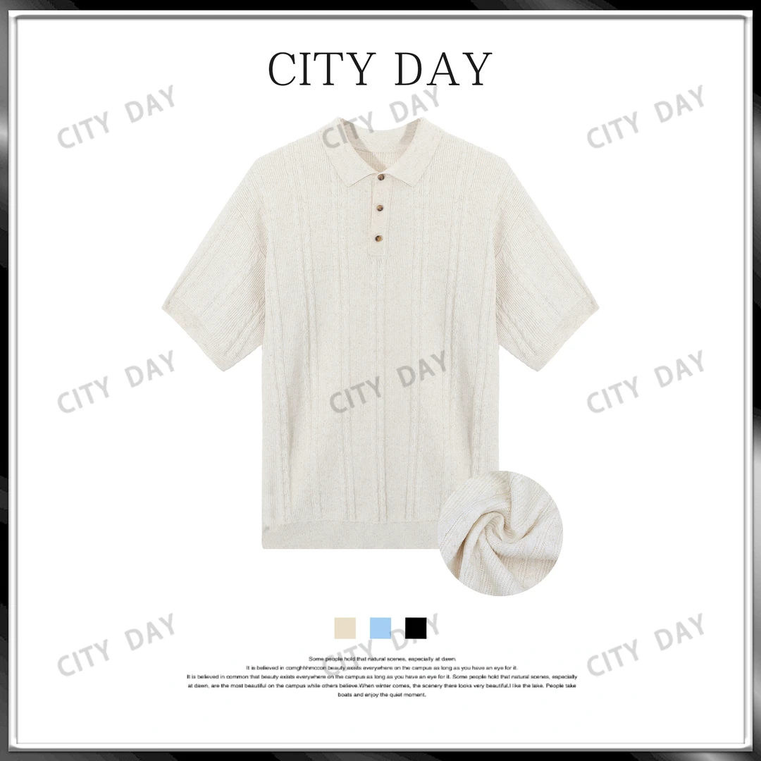CityDay【楠哥】轻奢天丝雨露麻舒爽毛织针法老钱Polo男 6998