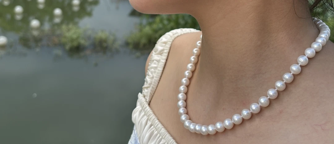 天然淡水珍珠8-9mm白色正圆无核珍珠强光项链妈妈链时尚百搭优雅