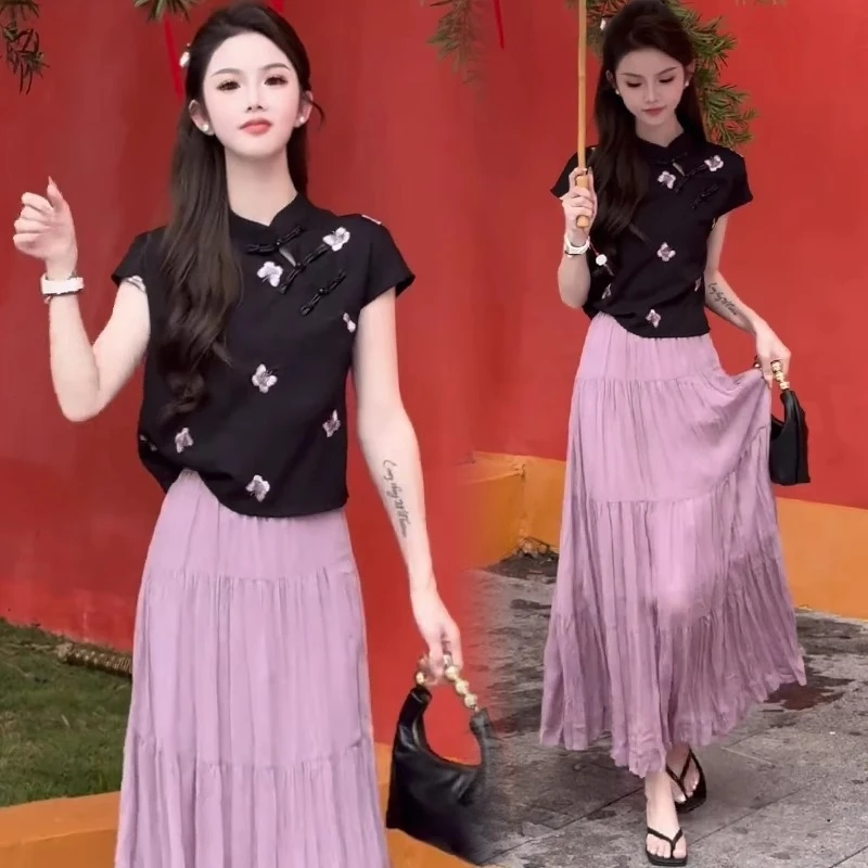 休闲风中国风时尚套装气质洋气网红休闲短袖新款2025减龄显瘦套装