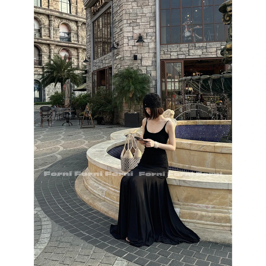 淡人仙女裙 清冷艺术系拼接网纱新疆棉针织吊带裙