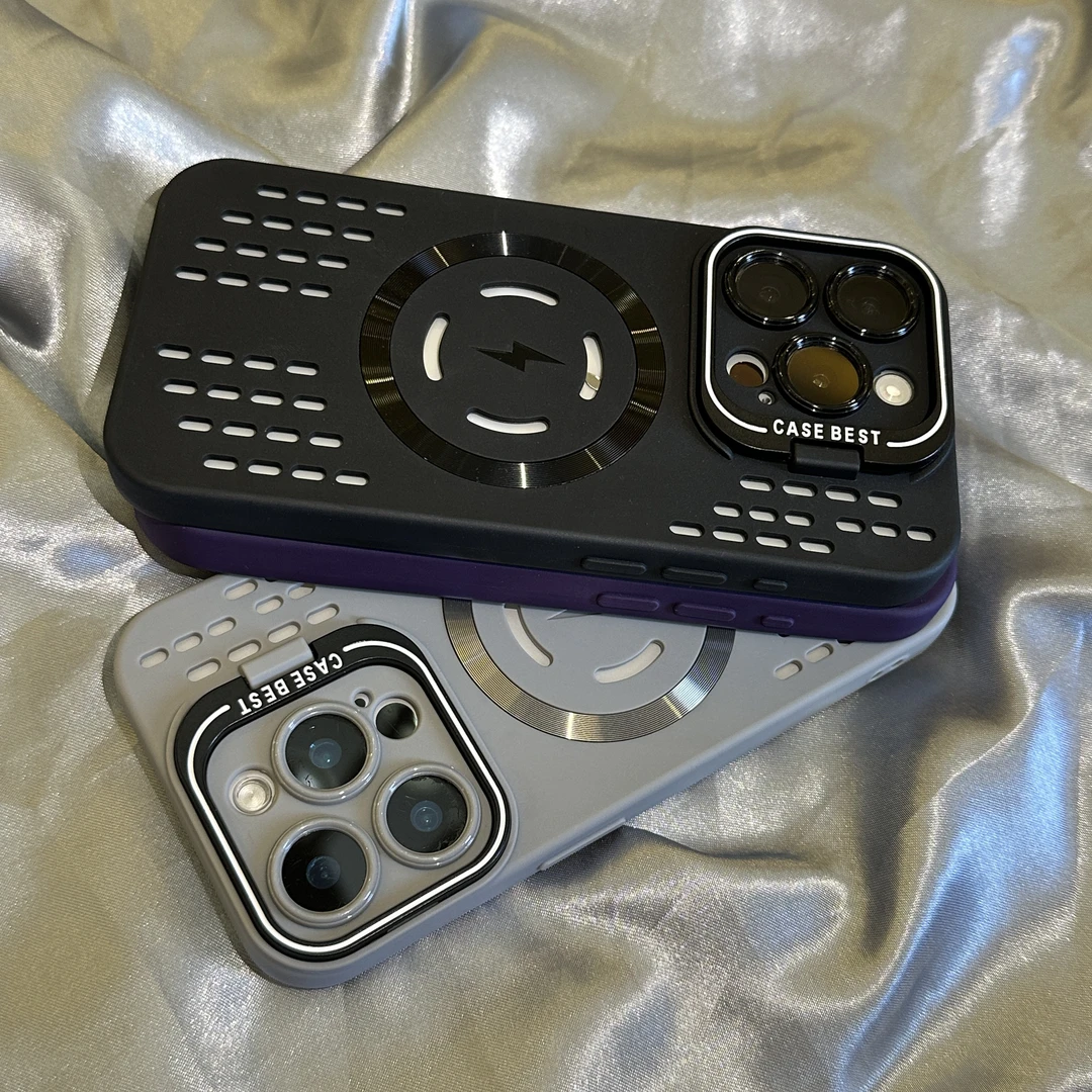 高级黑冰点散热镂空磁吸适用苹果17/15pro手机壳iphone14镜头支架