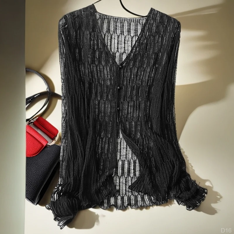 设计感慵懒风冰丝防晒罩衫针织开衫女2025夏季薄款宽松chic上衣