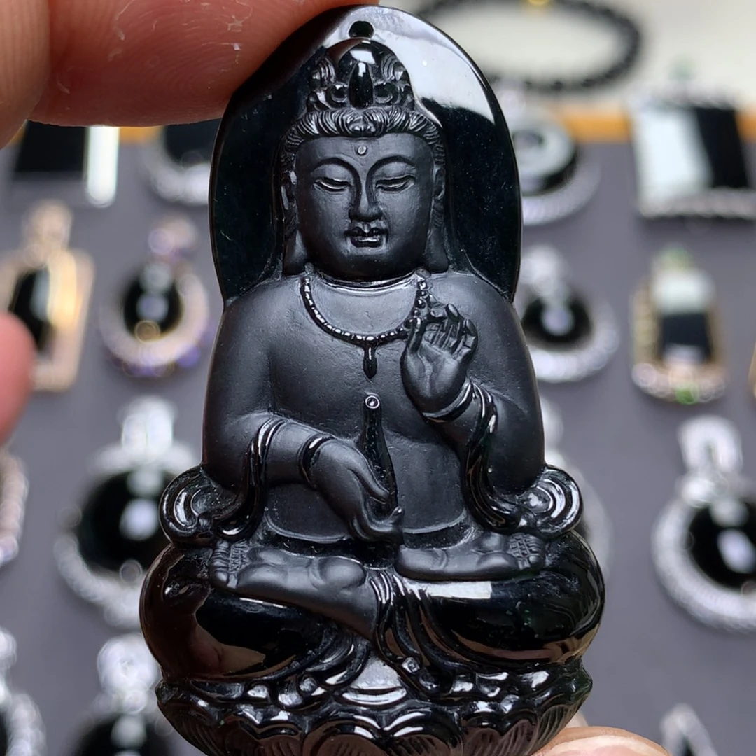 翡翠未镶嵌颈饰墨翠观音