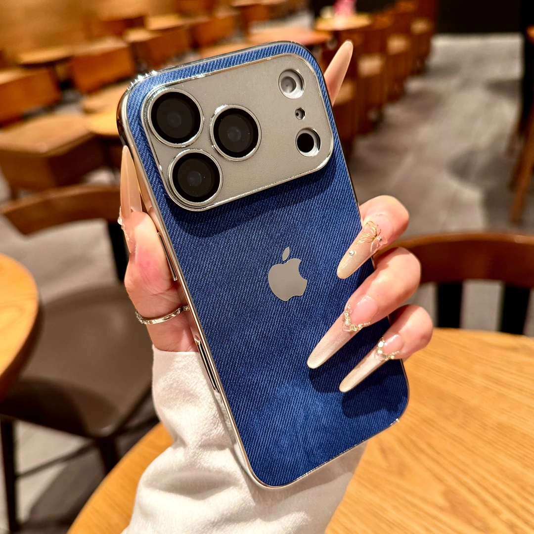 电镀牛仔纹适用苹果17手机壳iPhone16promax全包14防摔13男女款15