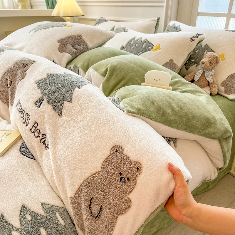 牛奶绒四件套加绒保暖冬季加厚床单被套双面绒家纺床上用品三件套