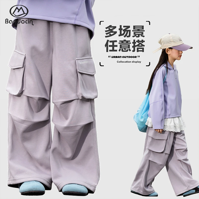 BANDOCIN/半度闲春季城市户外女童春装休闲工装裤阔腿裤洋气裤子
