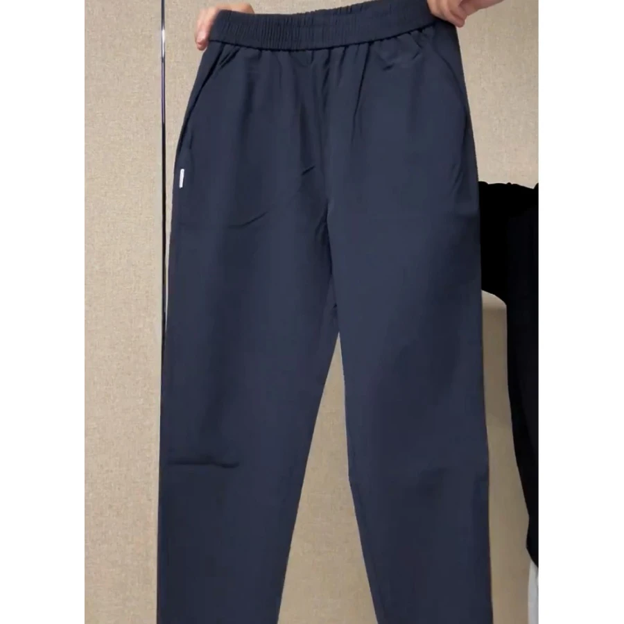 藏青色休闲哈伦裤女夏季薄款大码胖mm梨形身材宽松显瘦九分速干裤