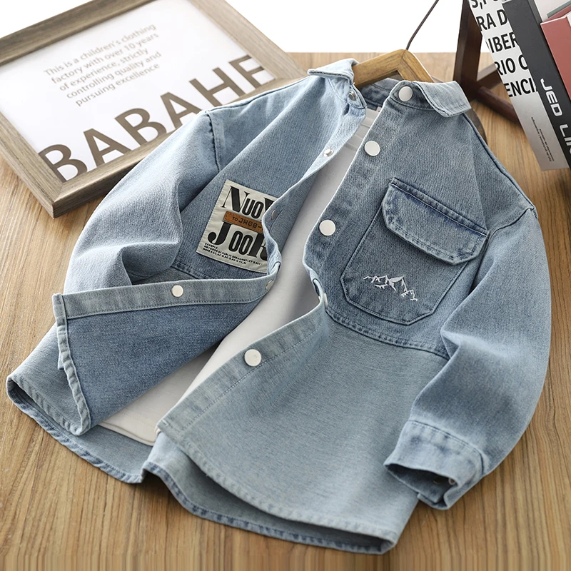 男童牛仔衬衫长袖2025春秋新款儿童衬衣帅气中大童休闲薄款外套潮