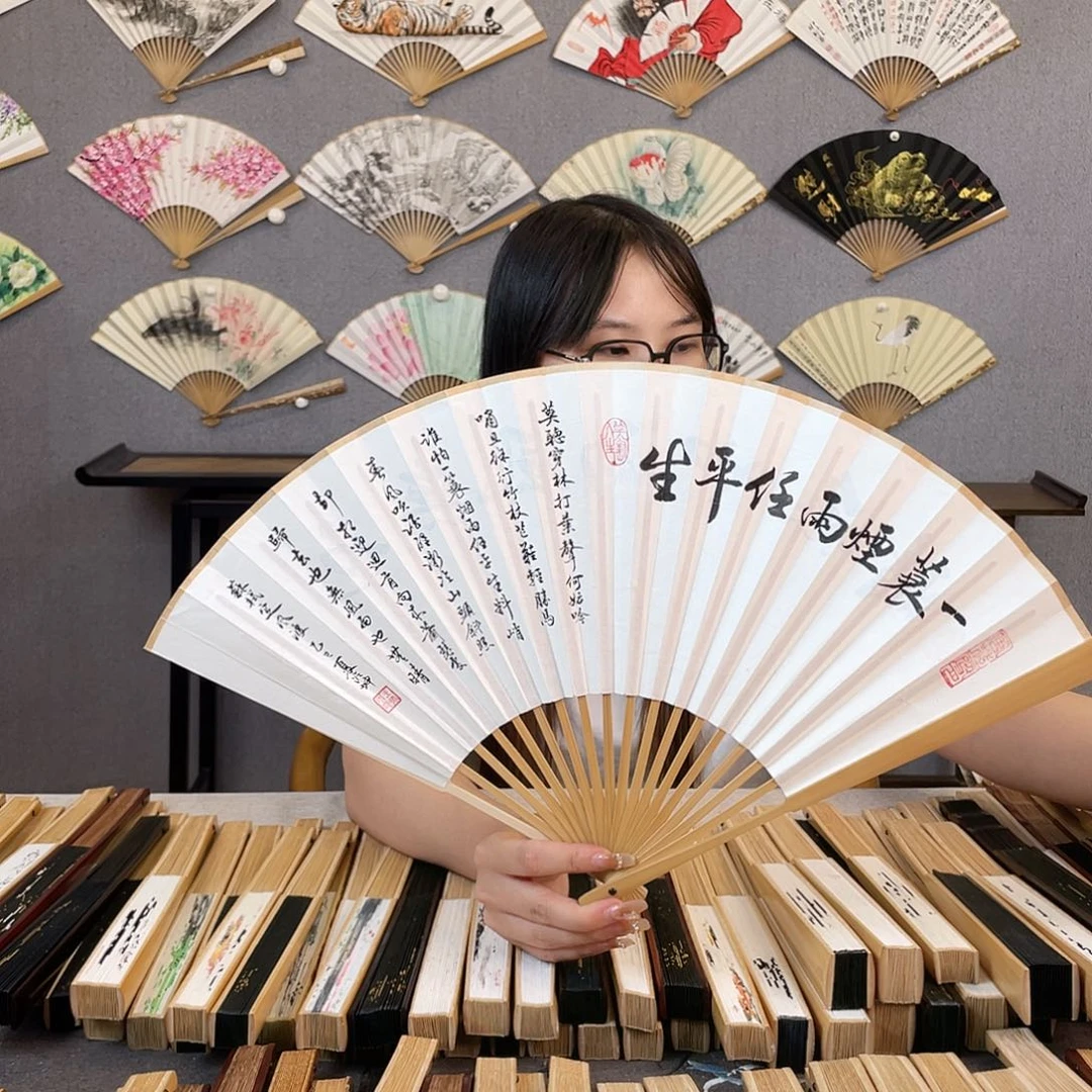国画95寸玉竹-纯手绘-文玩扇骨（默认粘好）定风波