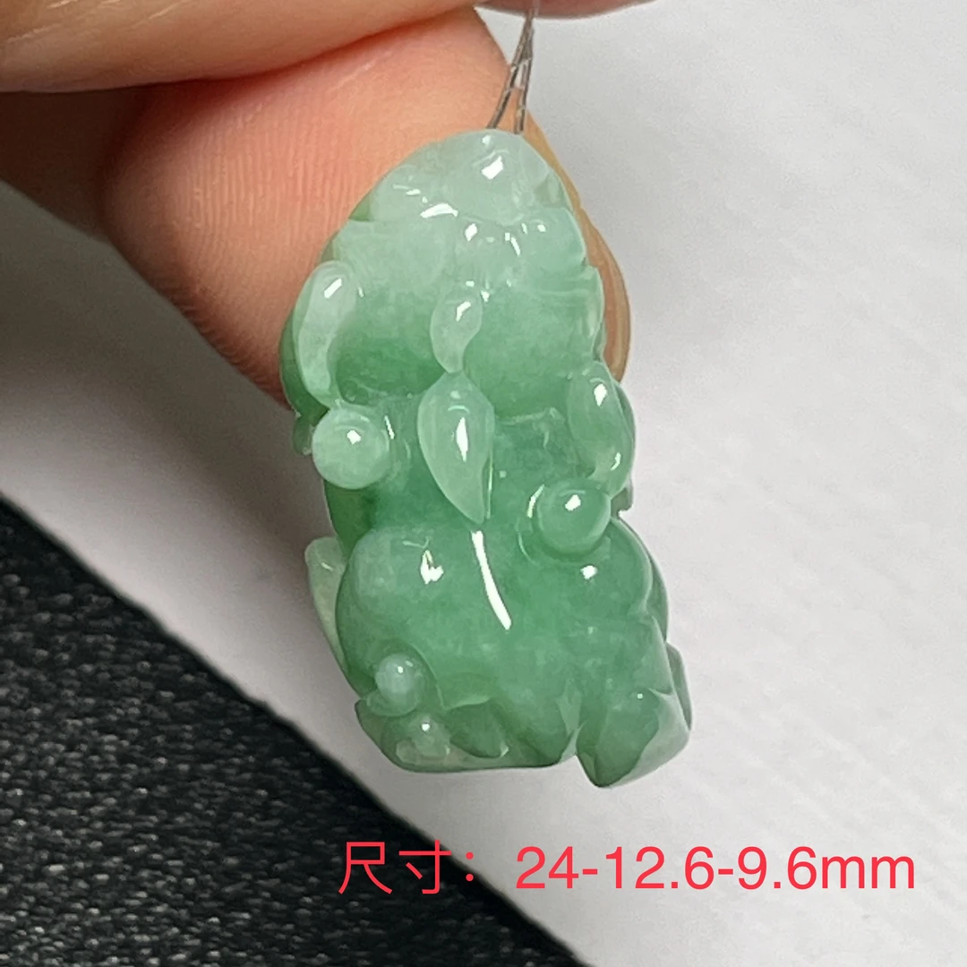 仁仁淘珠宝天然翡翠A货冰糯种绿底貔貅挂件首饰