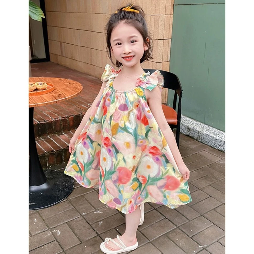 女B类蓬蓬裙花朵夏季碎花连衣裙女童女宝大童通勤风