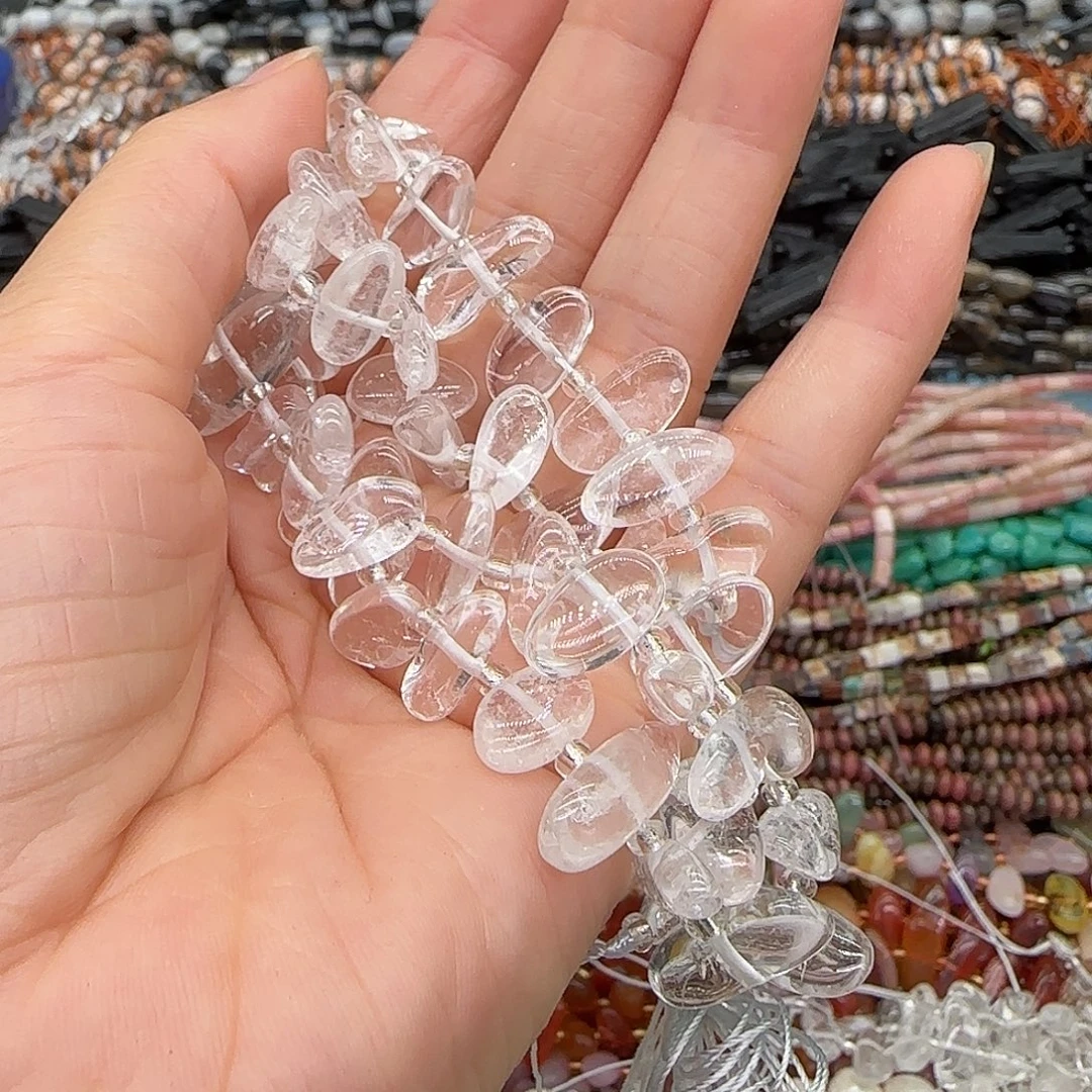 合金玛瑙/玉髓珠宝半成品白水晶卡子中孔一条10-12mm