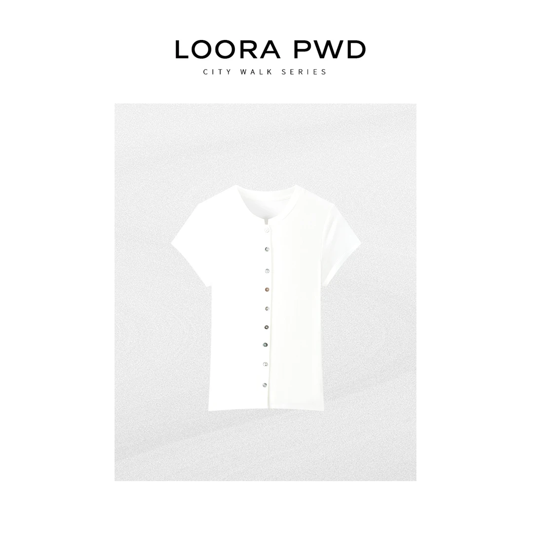 LOORAPWD/罗拉密码 显瘦弹力时尚百搭圆领短袖针织衫25CJBA0065N