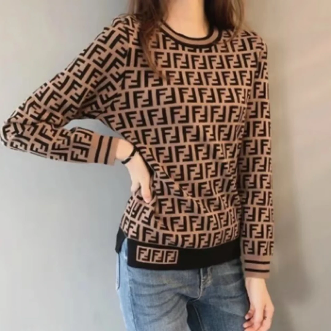 未使用 FENDI/芬迪 棕色老花满印针织毛衣/44码/全新带吊/38486
