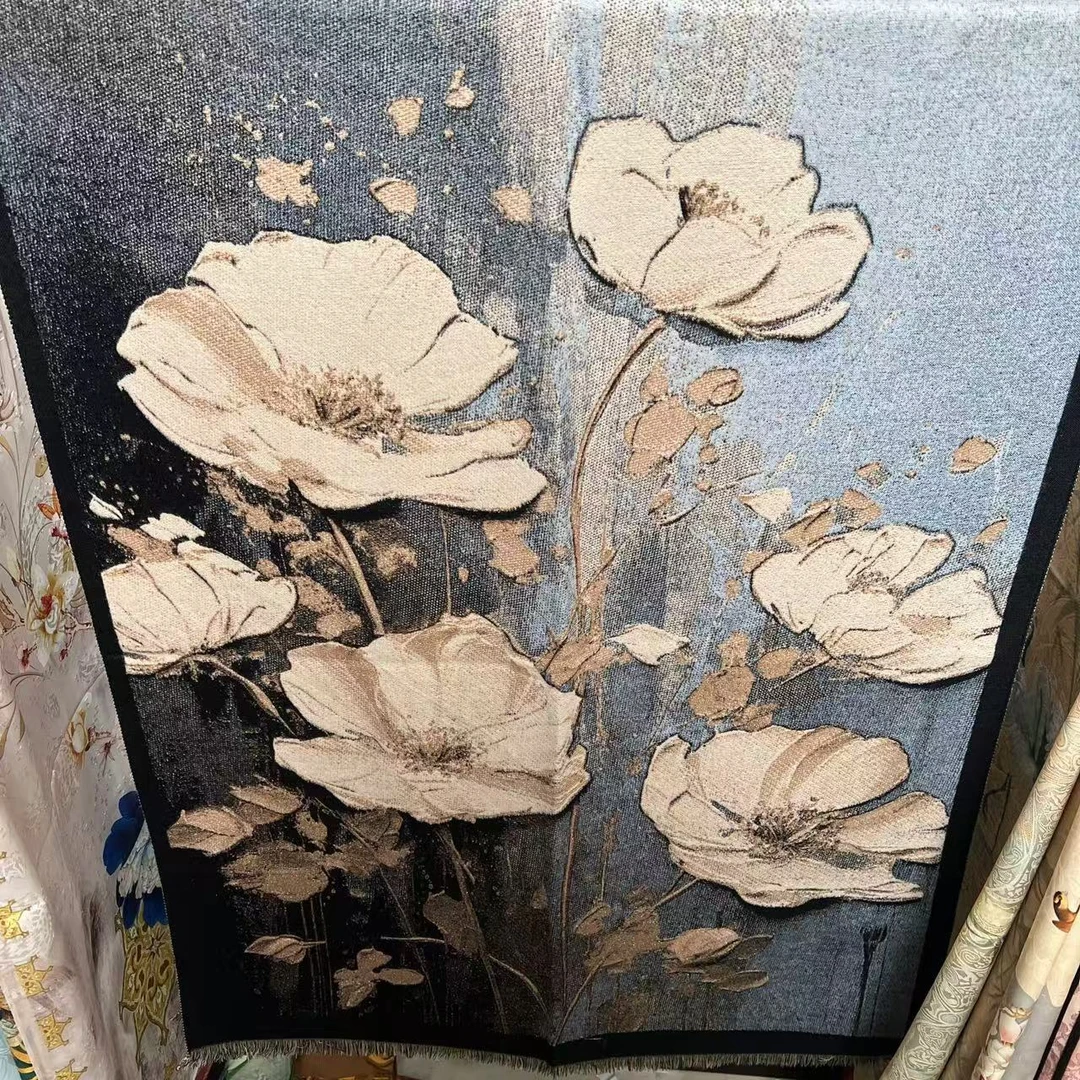 【夏荷厚围巾】女士国风单面时尚百搭单层彩绘民族风围巾披肩