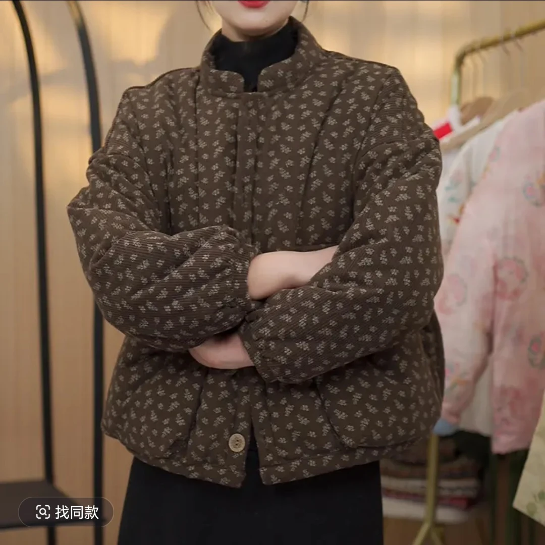 2025新款加绒复古休闲宽松保暖棉服时尚冬季减龄口袋加厚棉衣