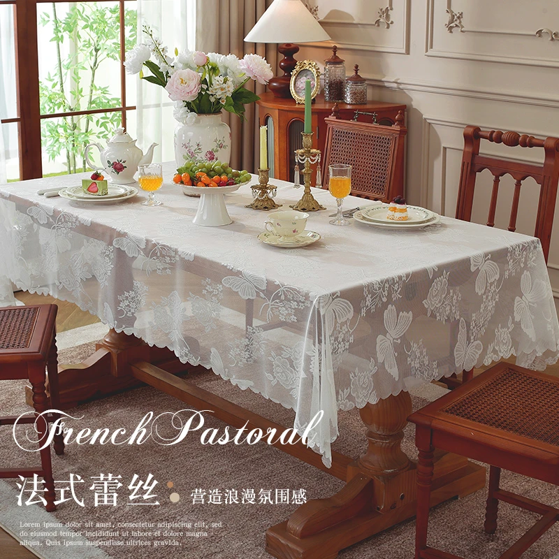 新款法式浪漫氛围感餐桌布高级感茶几台布长方形白色蕾丝盖布装饰