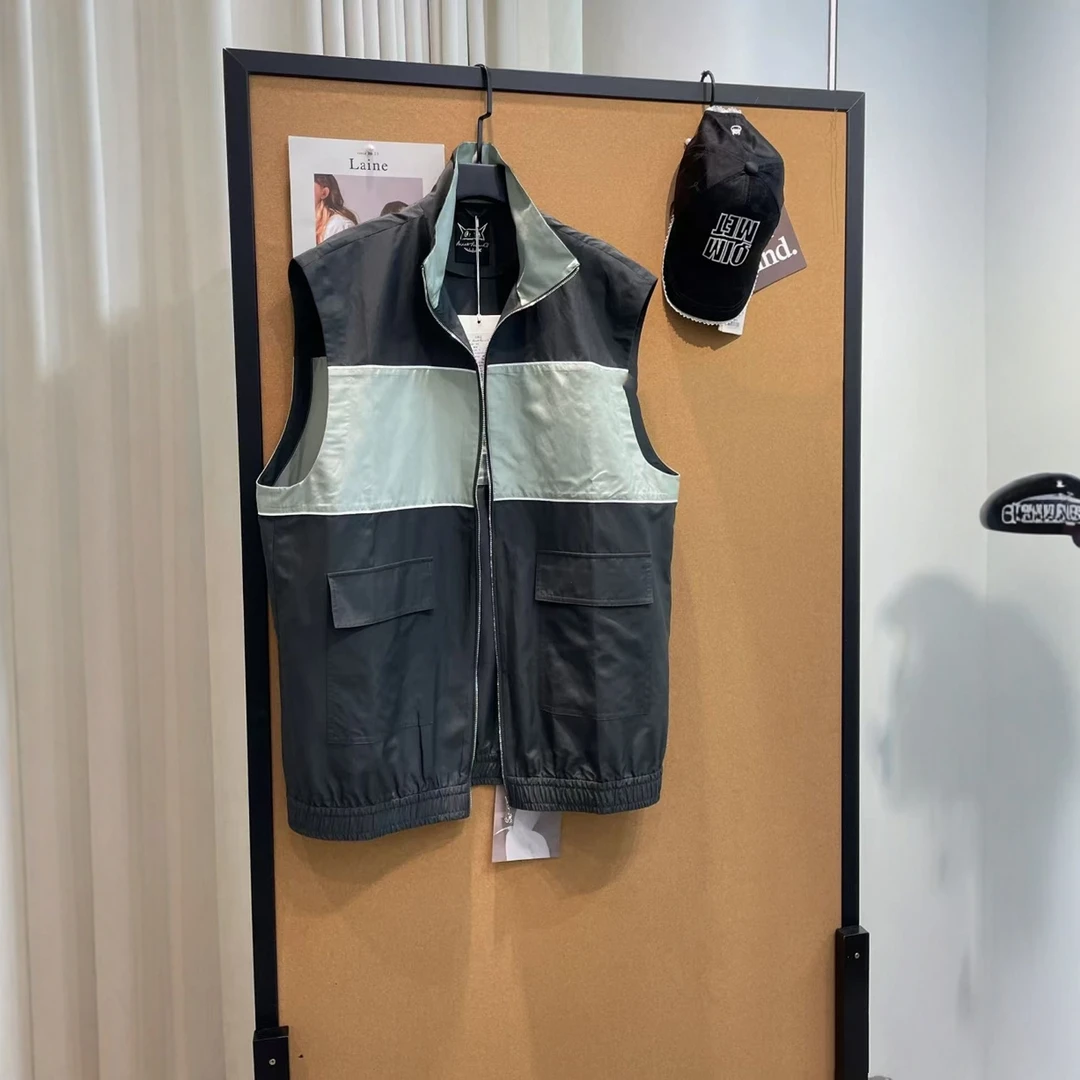 【M/Q拼色马甲】2025夏新品工装风拉链翻领大口袋无袖马甲背心女