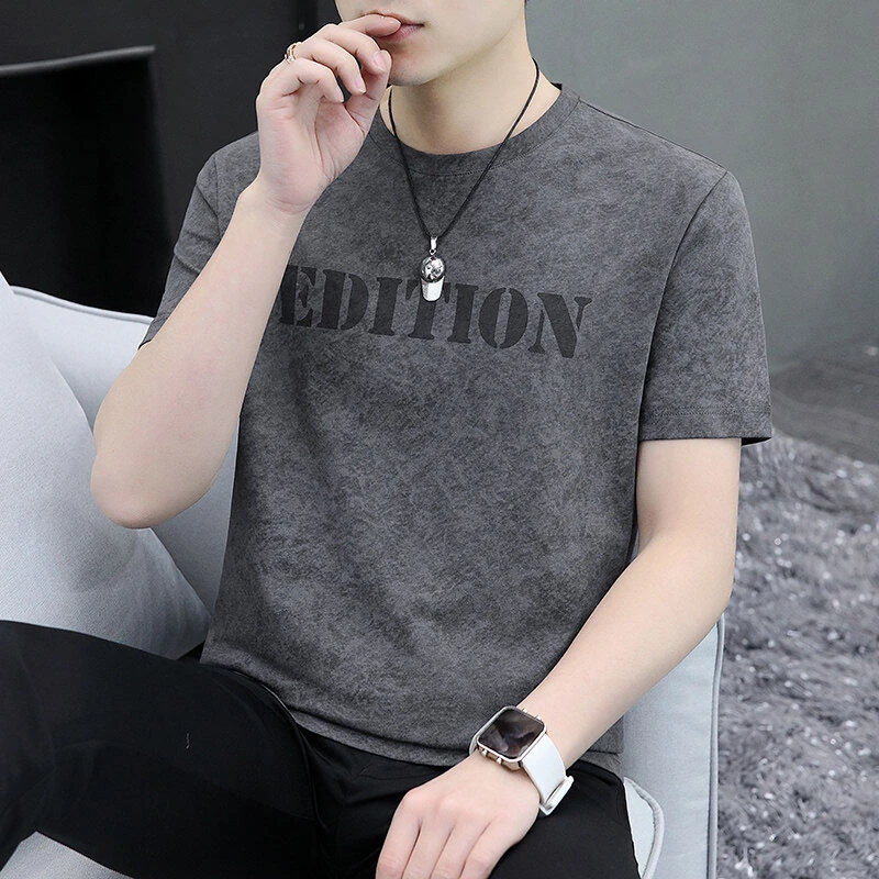 高品质男士夏季新款圆领短袖迷彩字母休闲宽松潮流百搭t恤223859