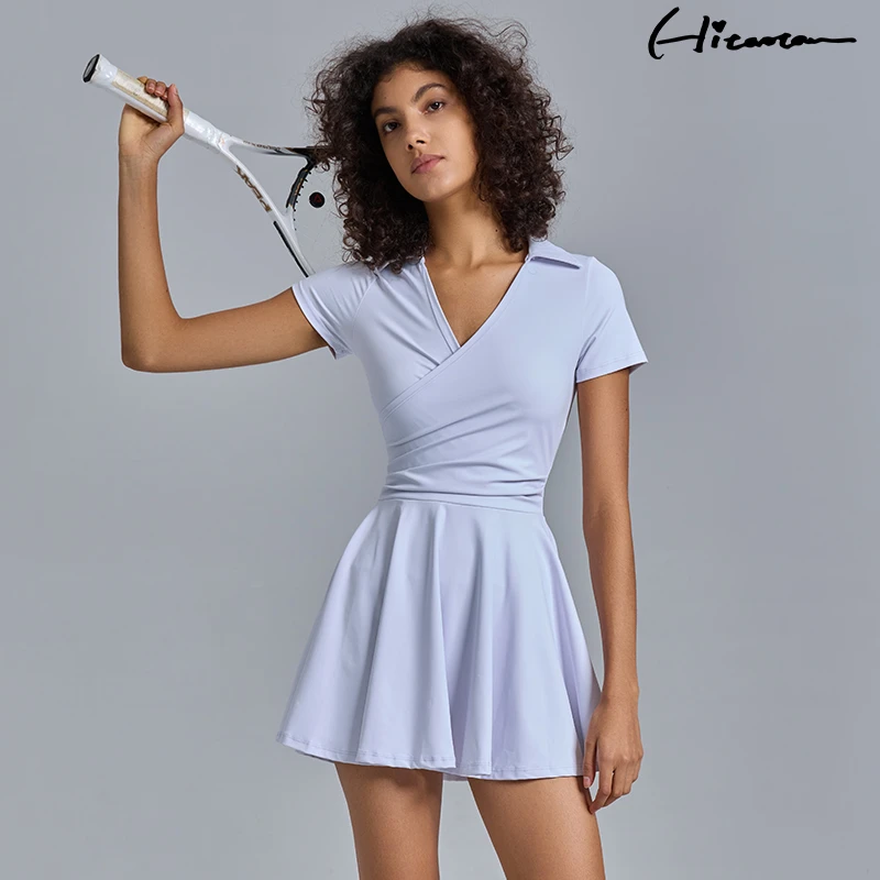 Hitaotao法式与优雅融合polo领短袖运动连衣裙专业网球穿搭有底裤