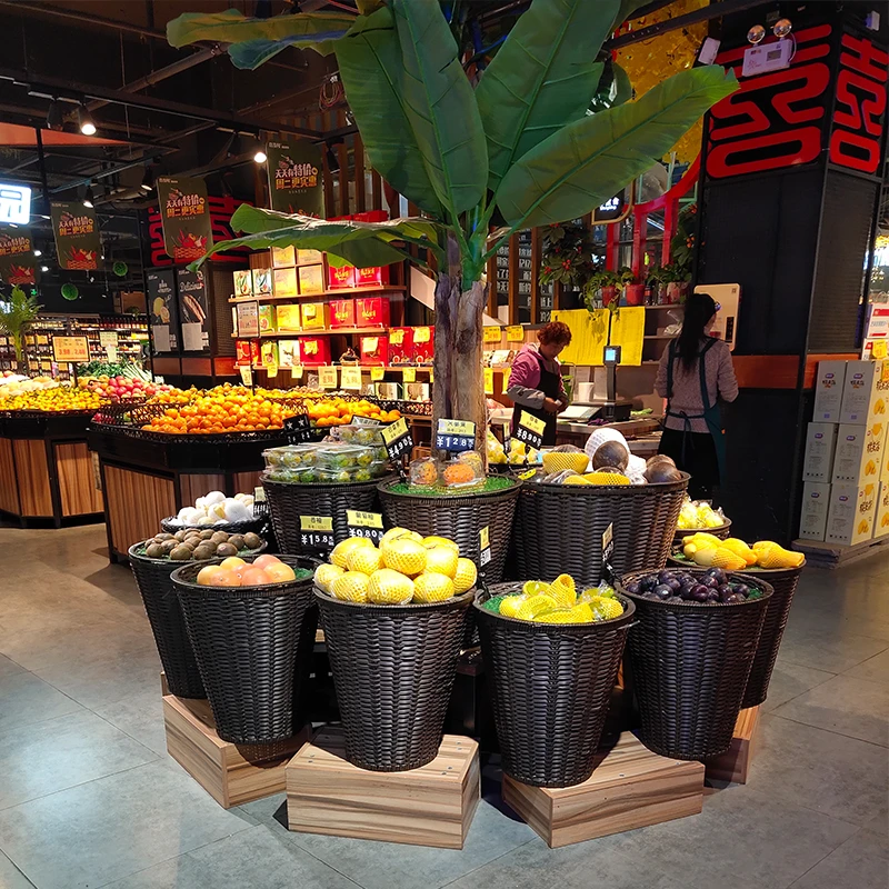 筐筐水果展示梯形花茶水果篮藤编堆头篮陈列货架超市果蔬筐子编织