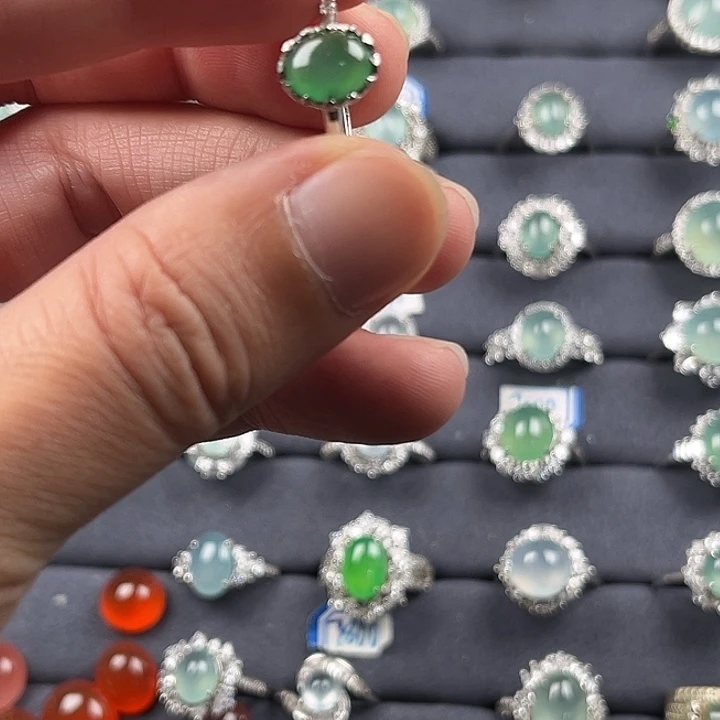 翡翠银S925镶嵌戒指缅甸A货