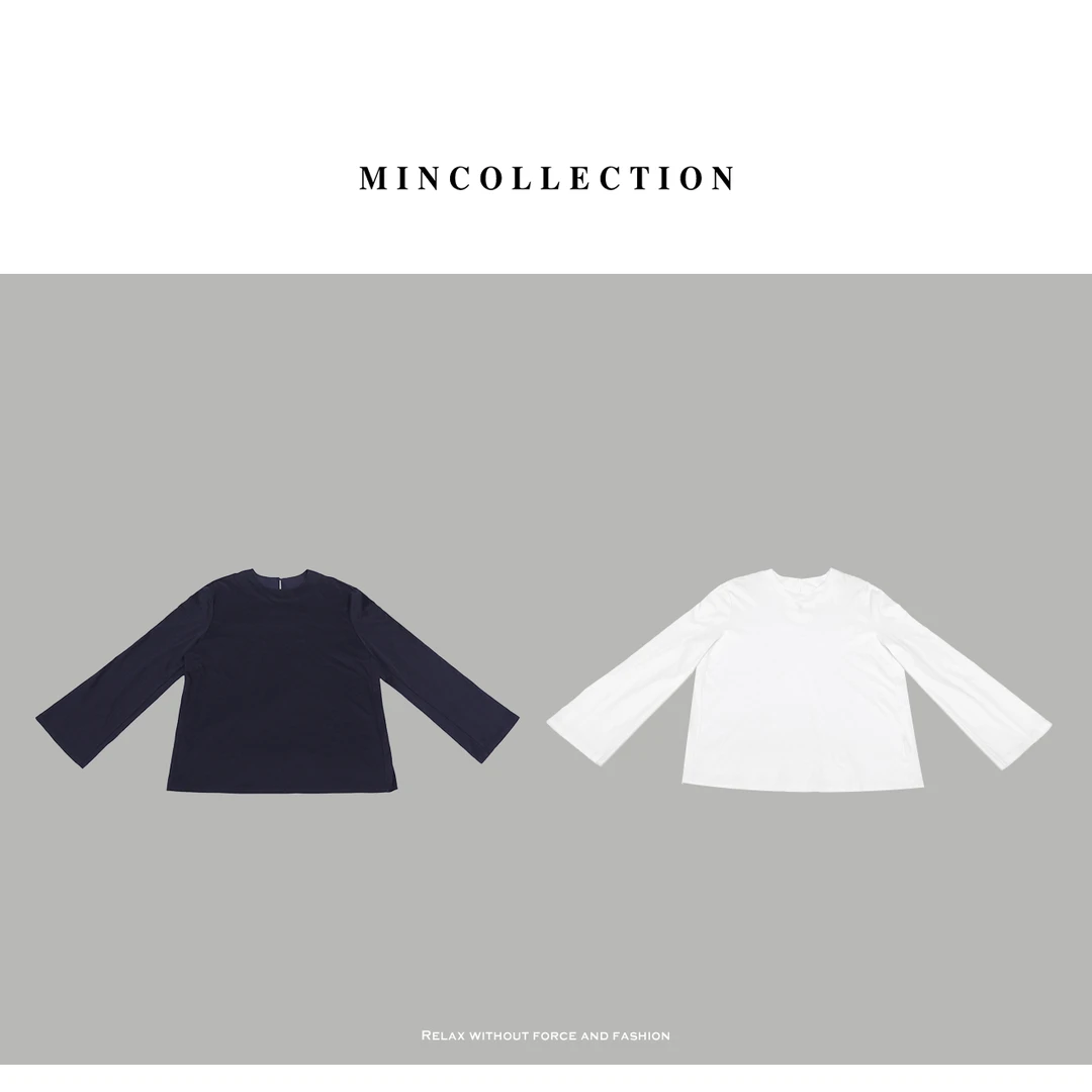 DE Mincollection微喇T/高密柔滑丝绵极简百搭舒适微喇长袖T恤421