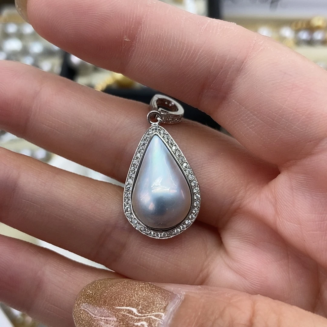 吊坠(不含链)银S925镶嵌拼合珍珠（马贝珠）