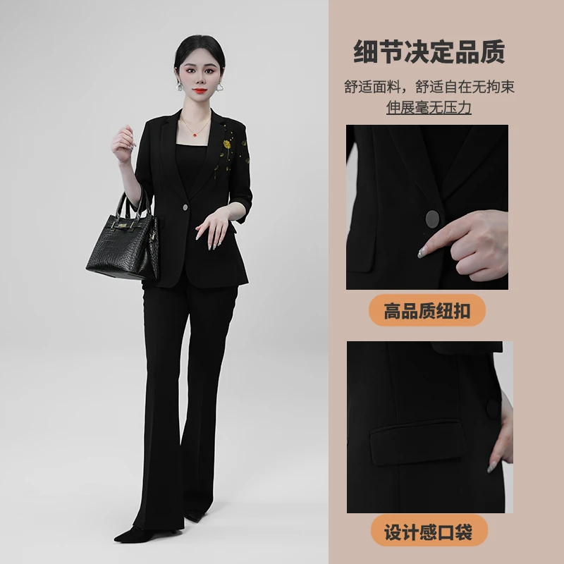Falaibang/法莱邦606夏款黑白双色中袖微喇裤型西装套装