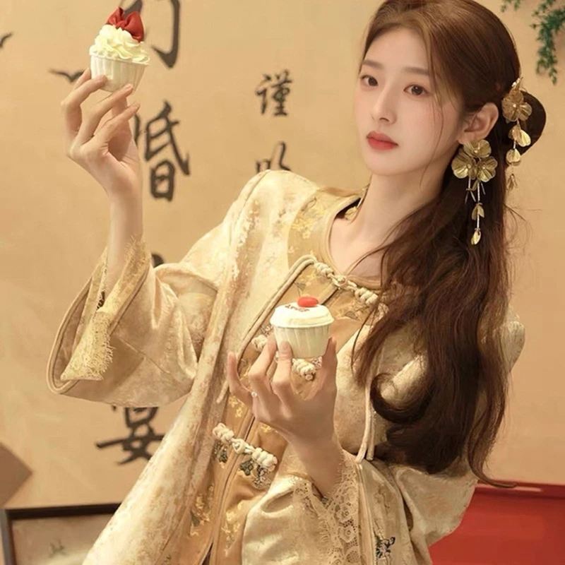 2025新中式国风蕾丝袖子女宽松盘扣上衣气质轻奢半裙套装女 MX103