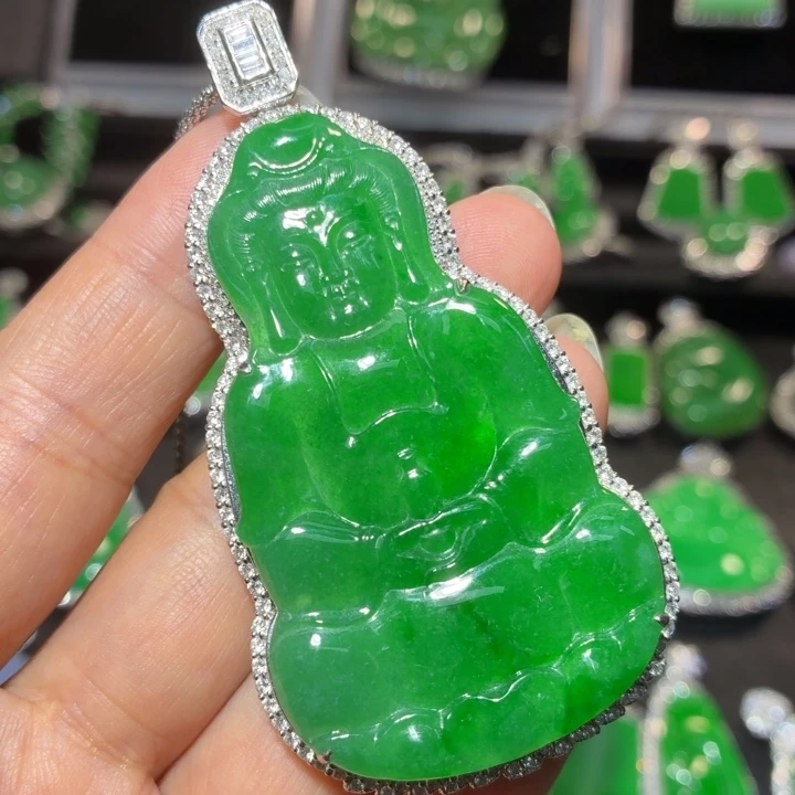 翡翠18K金镶嵌吊坠(不含链)翡翠