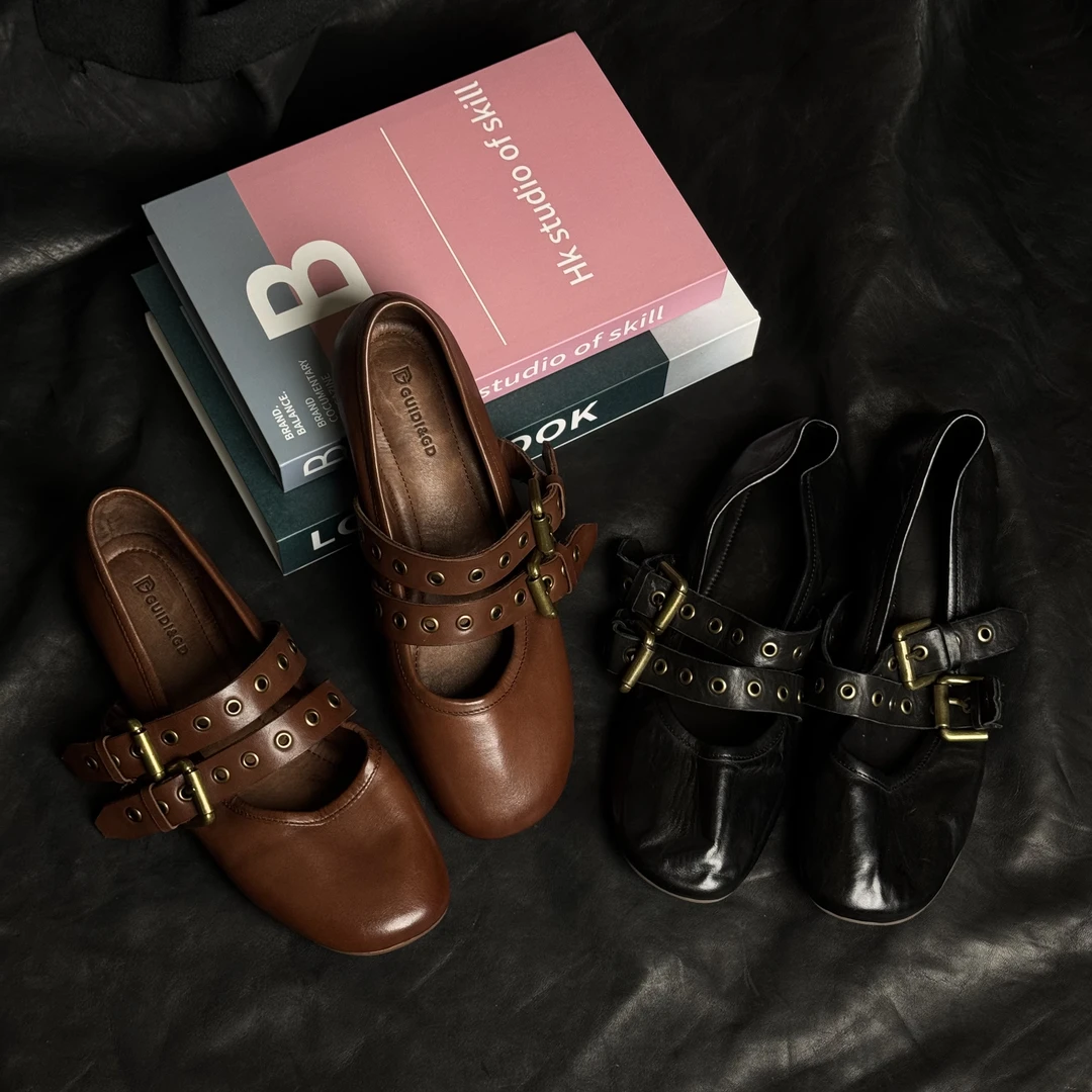 【GUIDI&GD马皮鞋】 重水洗做旧工艺玛丽珍双扣套包女鞋简约休闲