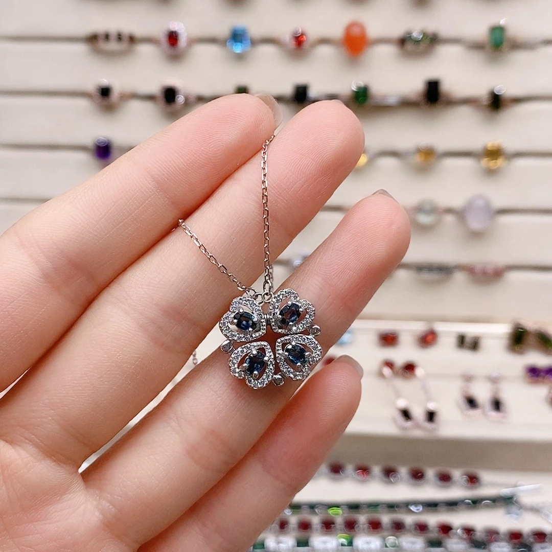 蓝宝石颈饰银S925镶嵌吊坠