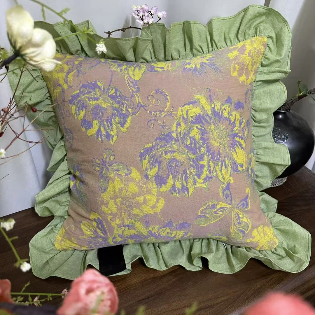 【不含枕芯1个装】花汐-紫黄色公主风抱枕套50*50cm